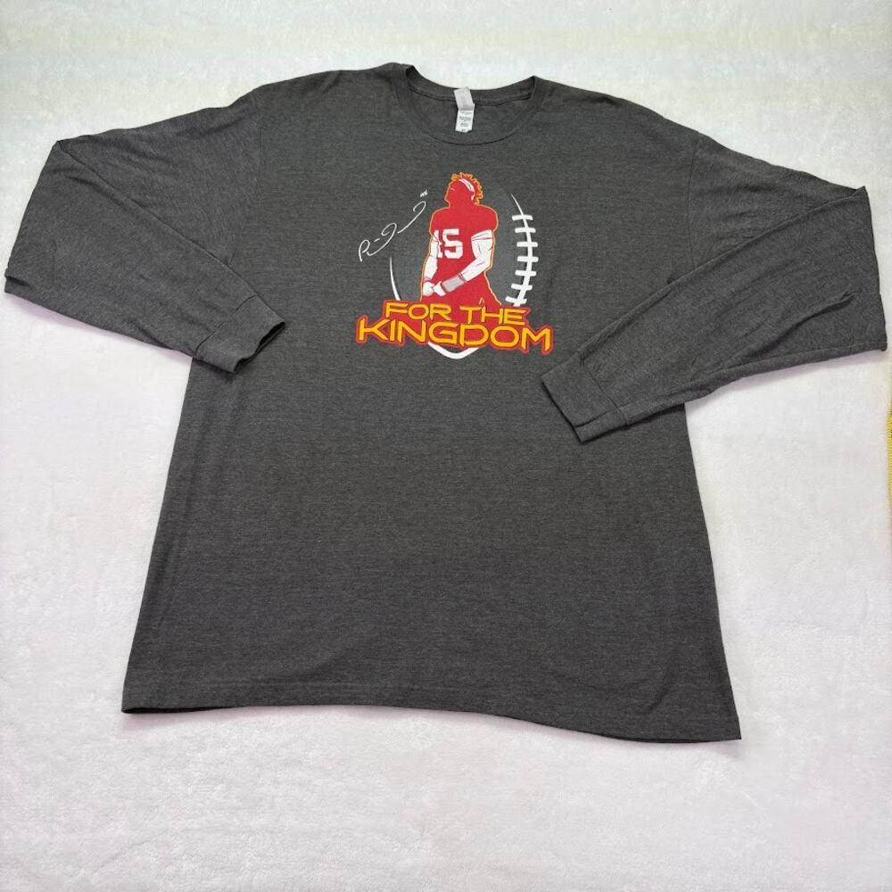 Patrick Mahomes For the Kingdom KC Chiefs Graphic Long Sleeve T-Shirt Gray XL